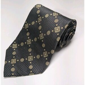 DKNY 100% Silk Men's‎ Gray Black Geometric Tie 3.5"X59" Excellent Used Condition